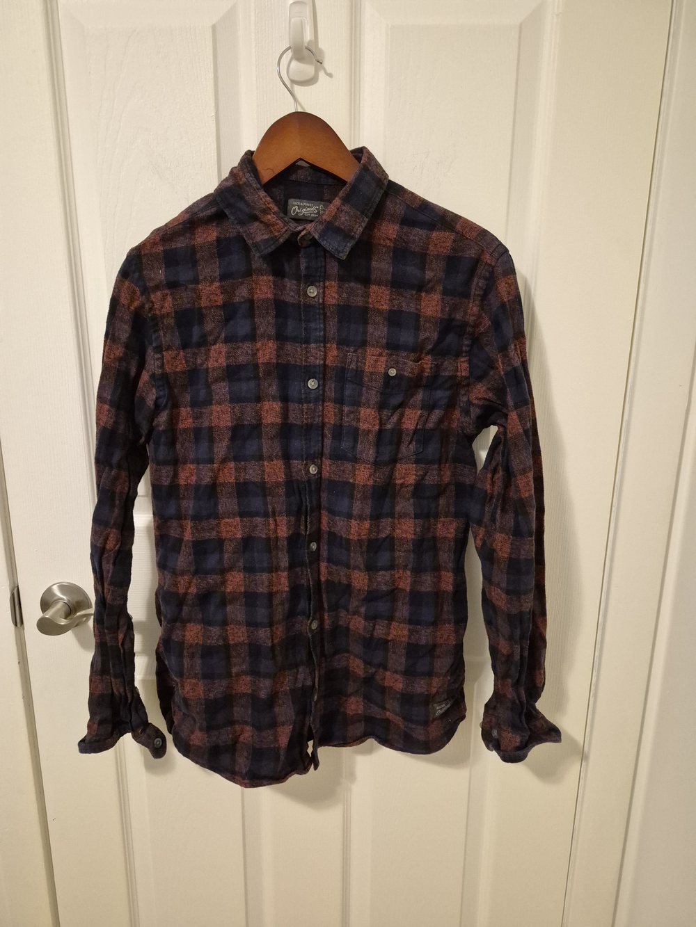 Jack & Jones Men’s Plaid Button-Down Shirt - Navy & Rust